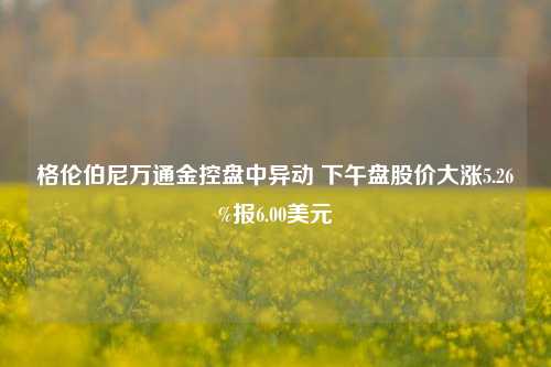 格伦伯尼万通金控盘中异动 下午盘股价大涨5.26%报6.00美元